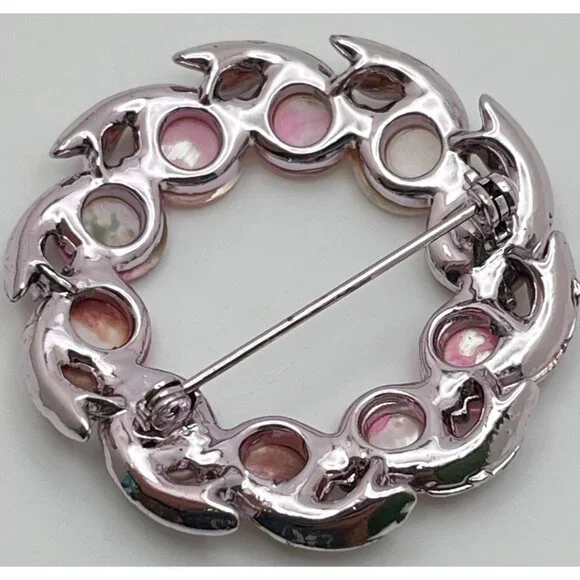 Vintage Faux Pink Pearl Wreath Brooch Pin Circles - Picture 6 of 6